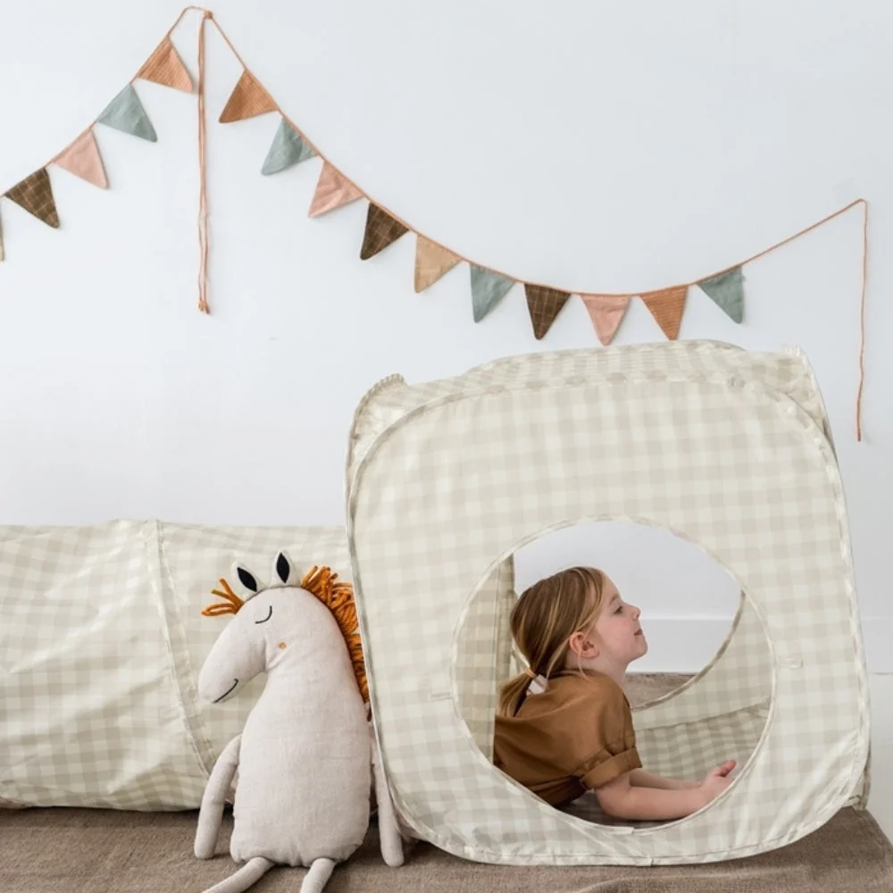 3 Sprouts Baby Tent Set cu Tunel 3in1 Gingham Bej