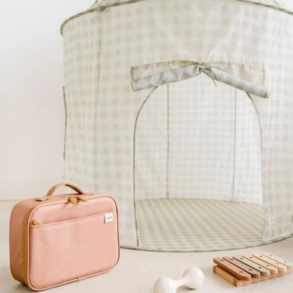 3 Sprouts Cort pentru copii Reciclat Gingham Bej