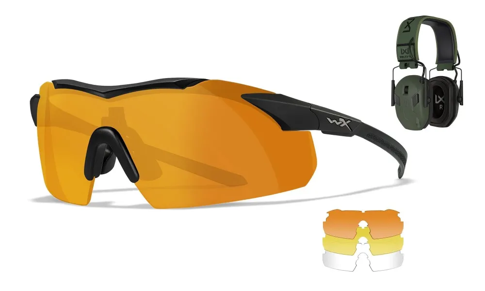 Wiley X® Shooting Range Kit VAPOR COMM – Ochelari balistici cu 3 lentile + Casti antifonice EARMOR® M300WXJ – Editie limitata