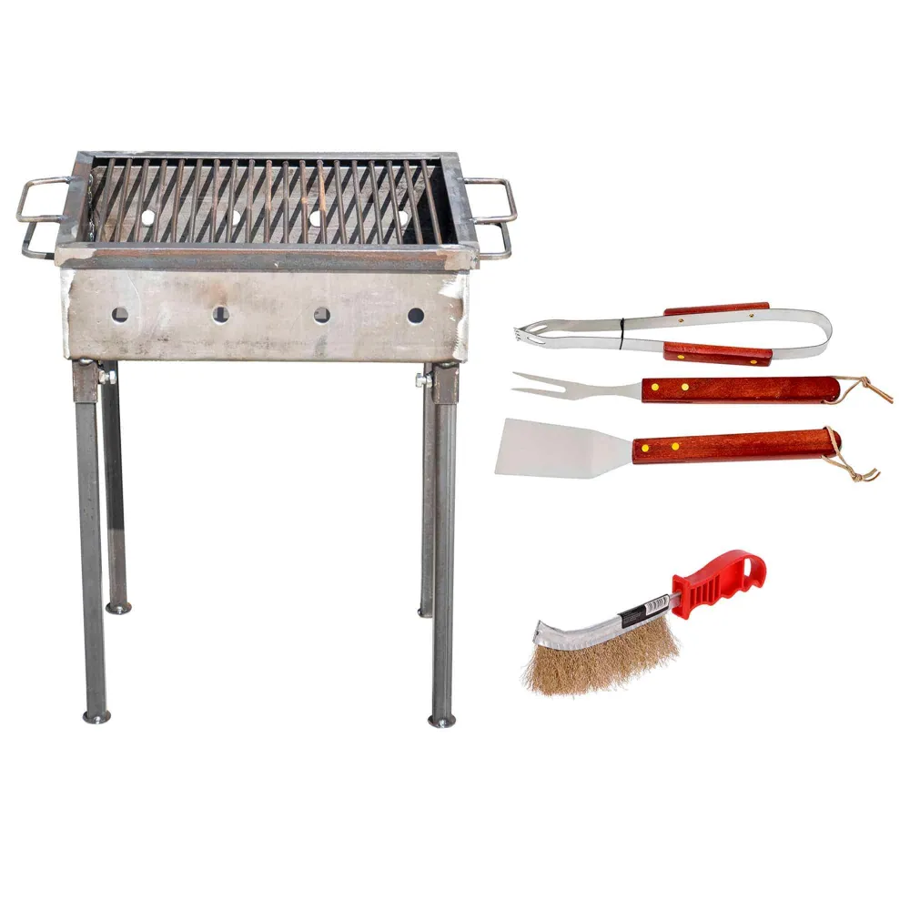 Pachet gratar metalic 40x30cm, grosime 3mm (EXT 9909) plus perie de sarma (ZLN 2264) plus 3 accesorii gratar (ZTS 8338) /...