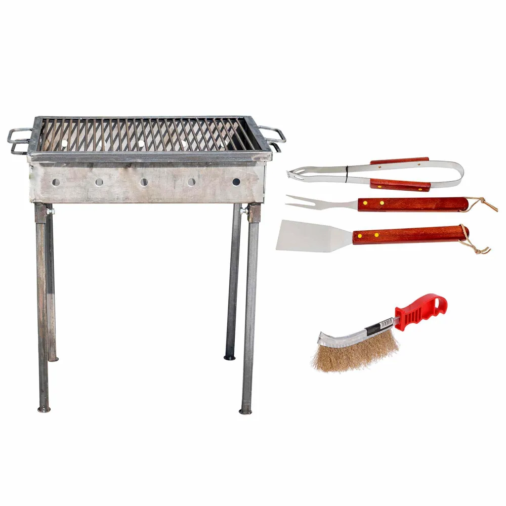 Pachet gratar metalic 50x35cm, grosime 3mm (EXT 9910) plus perie de sarma (ZLN 2264) plus 3 accesorii gratar (ZTS 8338) /...
