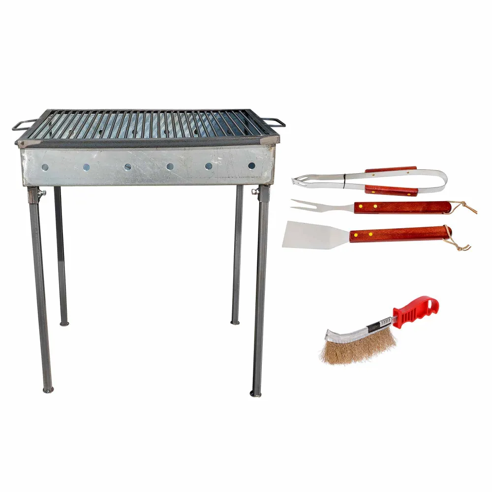 Pachet gratar metalic 60x40cm, grosime 3mm (EXT 9911) plus perie de sarma (ZLN 2264) plus 3 accesorii gratar (ZTS 8338) /...