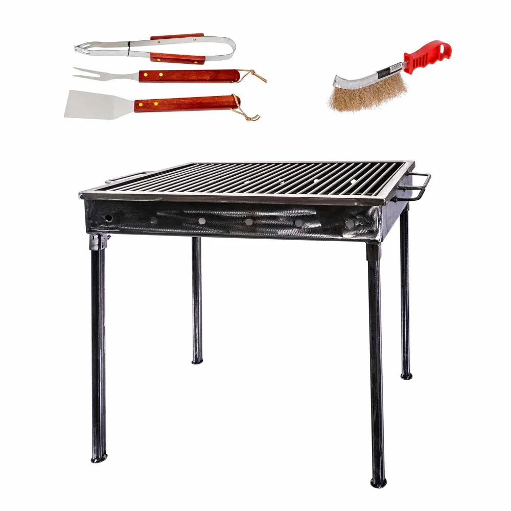 Pachet gratar metalic 60x40cm, sita inox (ZTS 5484) plus perie de sarma (ZLN 2264) plus 3 accesorii gratar (ZTS 8338) / ZT...