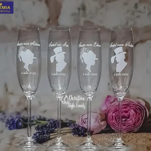Pahare gravate din cristal pentru şampanie, nuntă, părinţi