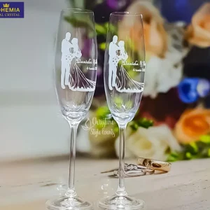 Set 2 pahare gravate mire mireasă personalizate cu design elegant