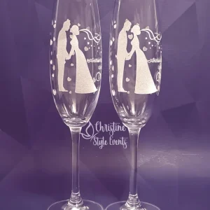 Set 2 pahare gravate mire mireasa personalizate