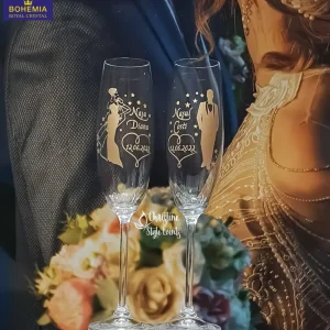 Set 2 pahare gravate naşi cu reflexii aurii