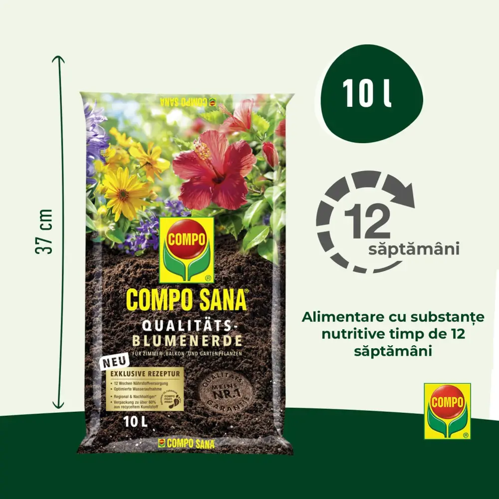 Pamant Compo Sana pentru flori de balcon si gradina 10 litri cu fertilizare 12 saptamani