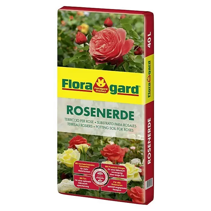 Pamant Special Floragard pentru Trandafiri, cu Argila si Turba Redusa, 40 l, Nutritie Optima si Drenaj Superior