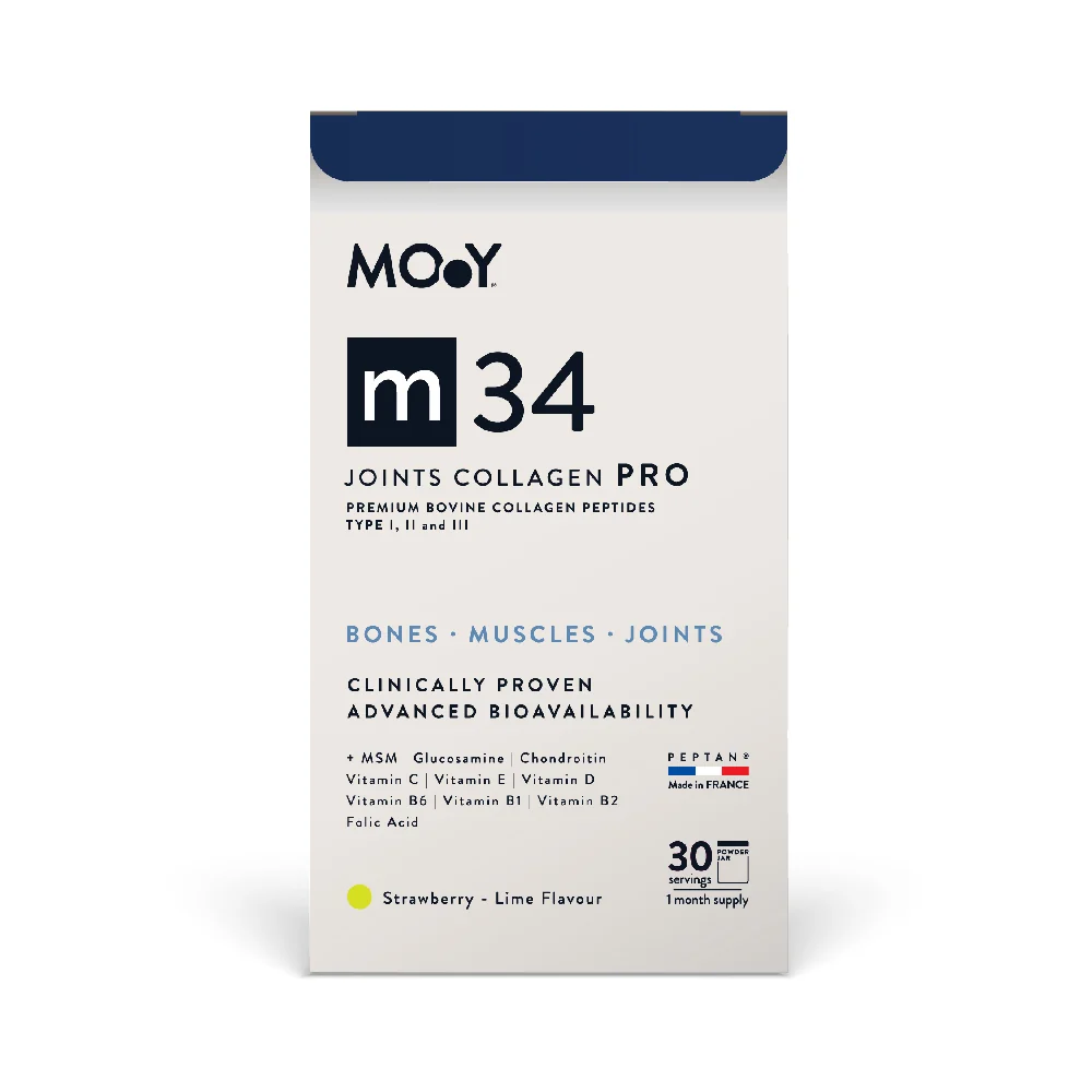 m34 PRO Colagen hidrolizat bovin premium, dovedit clinic, articulatii, 7.000mg tip I, II si III, aroma capsuni si lime, 30...