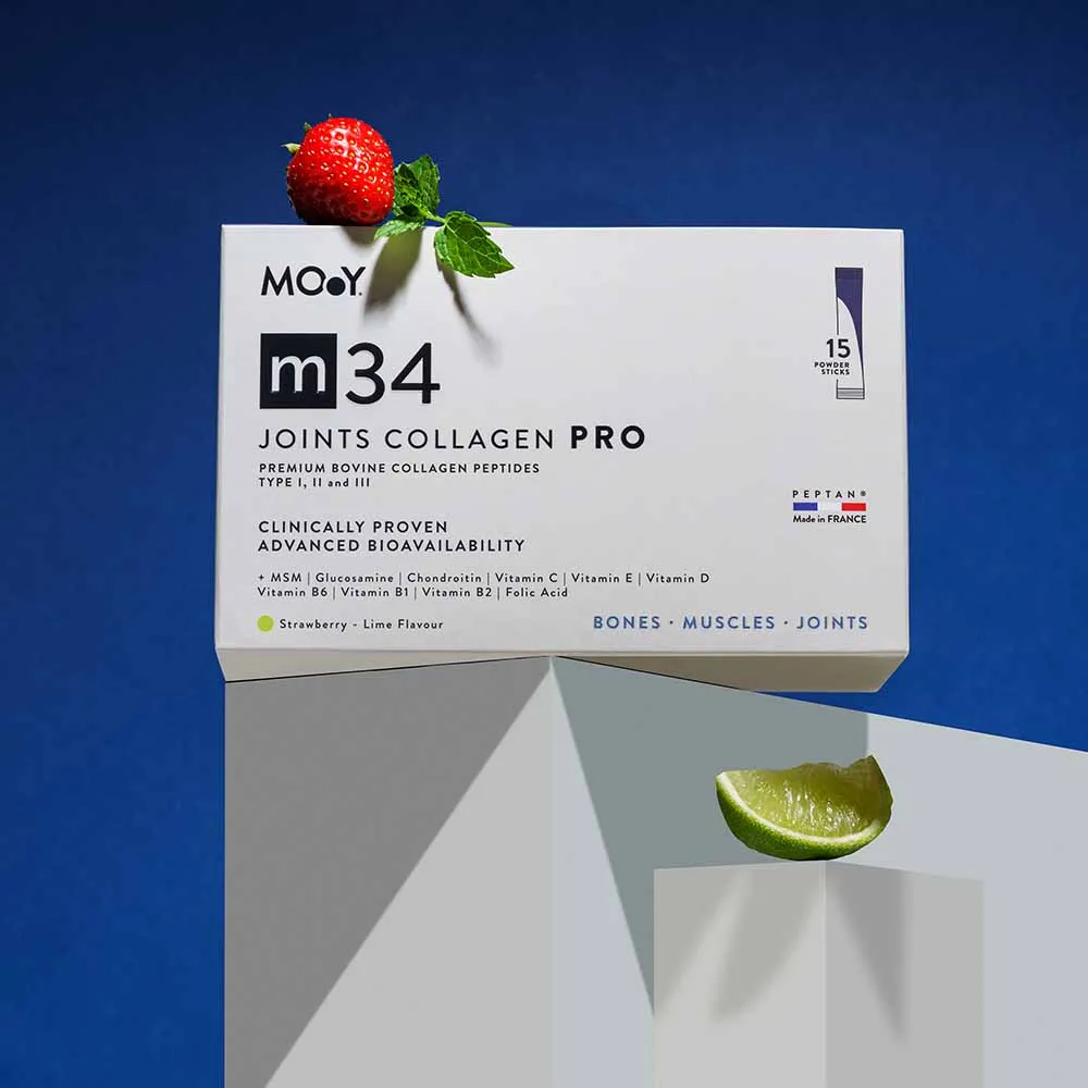 m34 PRO Colagen hidrolizat bovin premium monodoza, dovedit clinic, articulatii, 7.000mg tip I, II si III, aroma capsuni si...