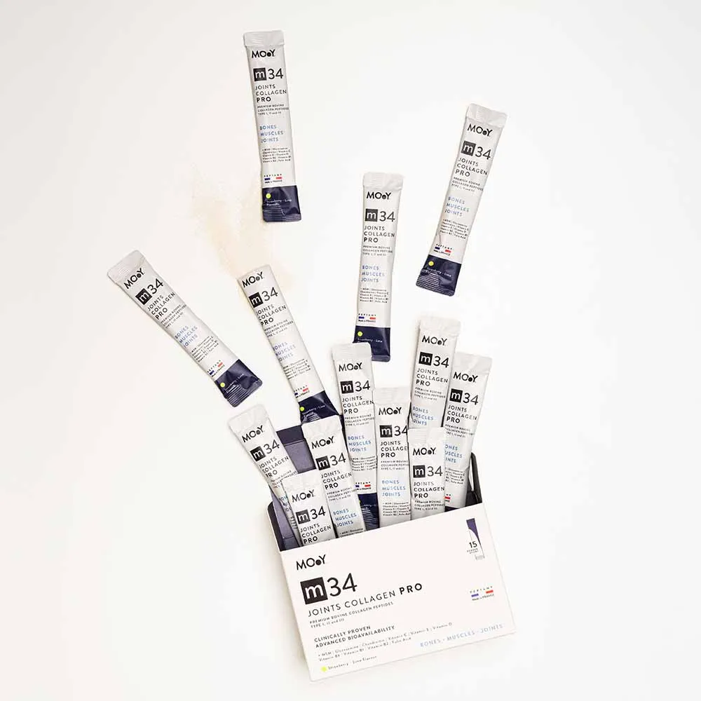 m34 PRO Colagen hidrolizat bovin premium monodoza, dovedit clinic, articulatii, 7.000mg tip I, II si III, aroma capsuni si...