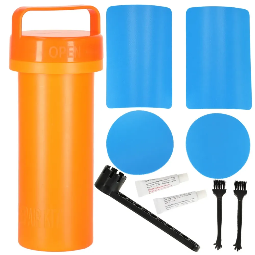 Set reparatie SUP cu 4 plasturi, 2 tuburi adeziv si perii aplicare, cutie din plastic