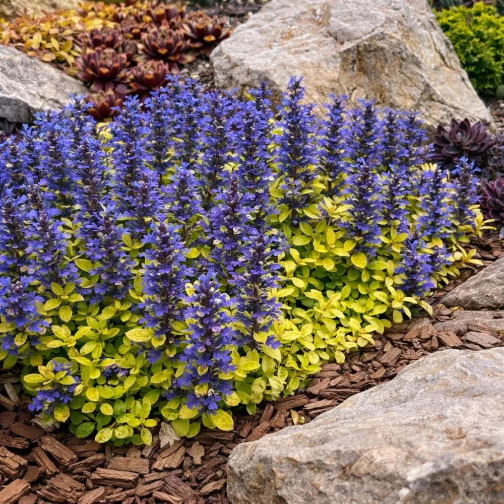 Ajuga reptans ‘Friends Cordial Canary’ (vinariț, bugleweed) – covor decorativ spectaculos