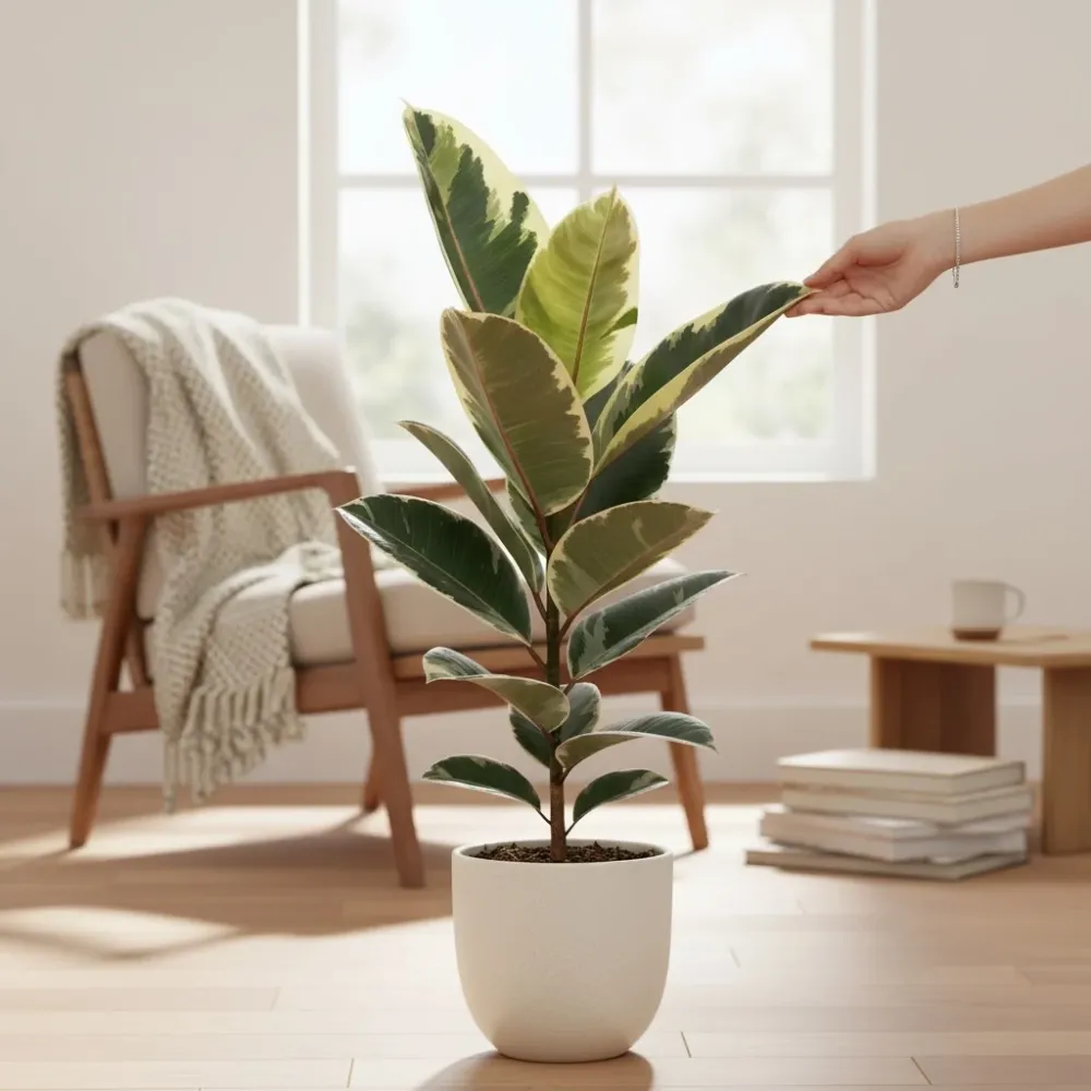 Ficus elastica Tineke H100 - planta decorativa cu frunzis variegat