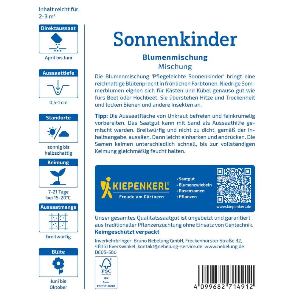Seminte de flori Sonnenkinder – amestec usor de intretinut, ajunge pentru 2 - 3 m²