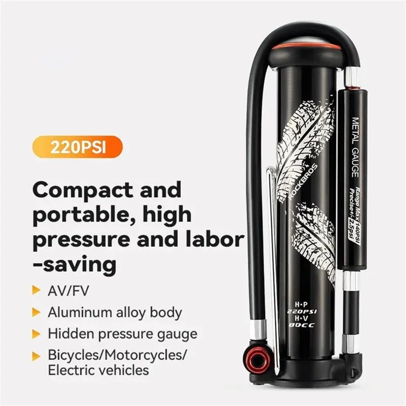 Pompa de bicicletă manuală cu aer 220PSI cu manometru ascuns