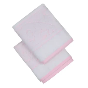 Set 2 prosoape baie SULTAN, alb/roz, bumbac, 50x90 cm