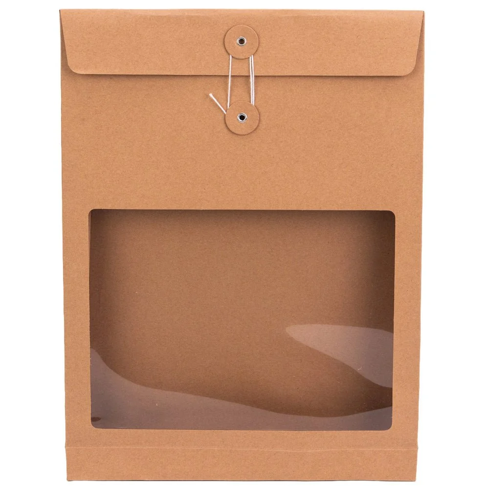 Pungă stand up cu fereastră și închidere cu sfoară - kraft (set 10 buc) 36x27x5cm