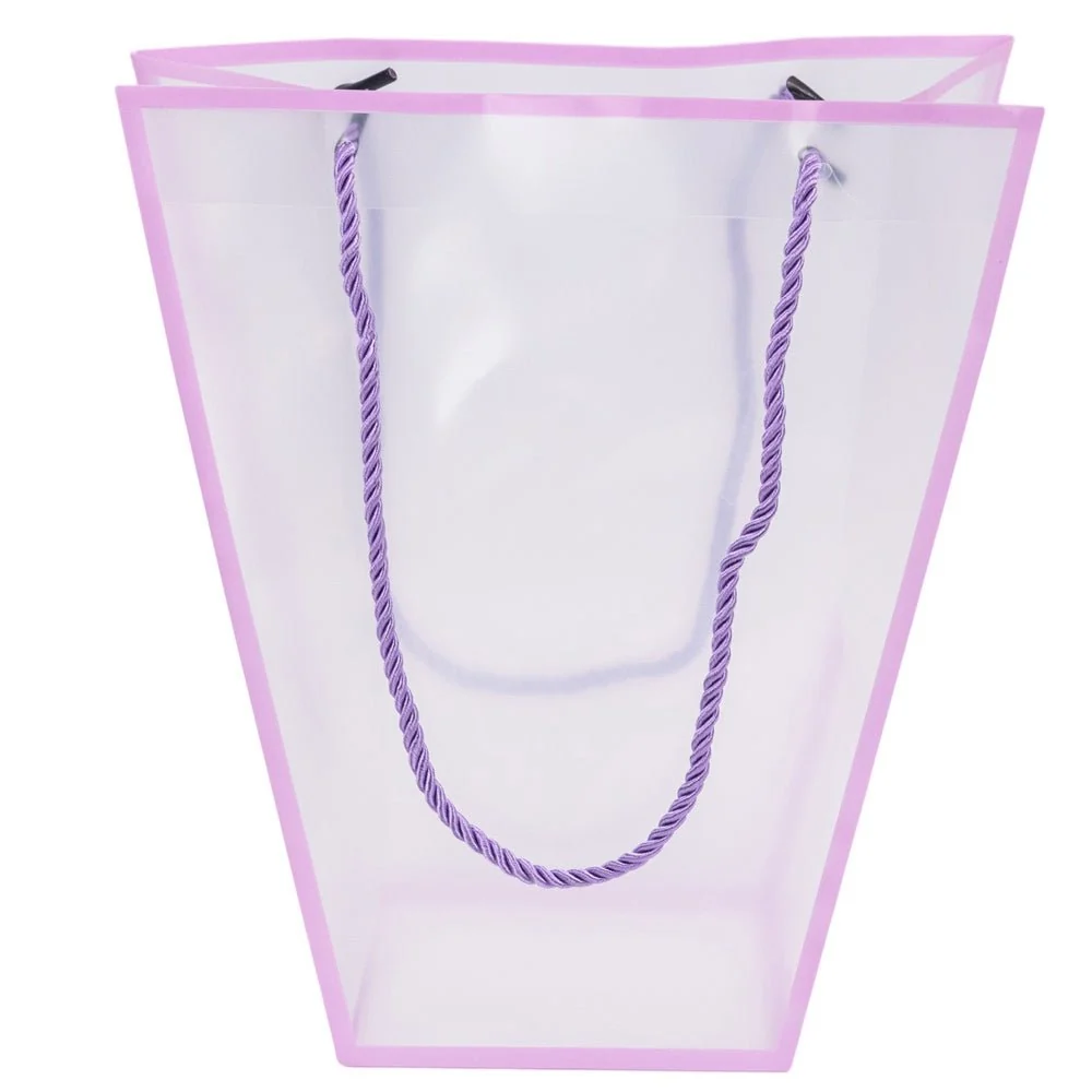 Pungă trapez din plastic cu mânere din sfoară - mov (set 10 buc) 26x24x12cm