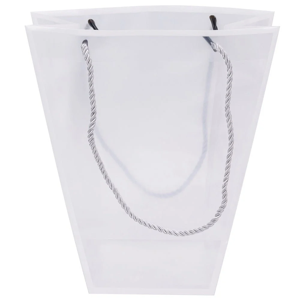 Pungă trapez din plastic cu mânere din sfoară - alb (set 10 buc) 26x24x12cm
