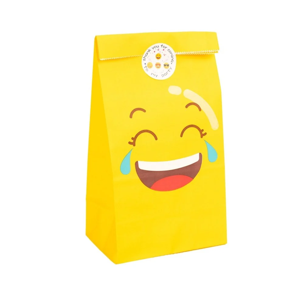 Pungi dreptunghiulare model emoticoane și sticker - galben (set 24 buc)