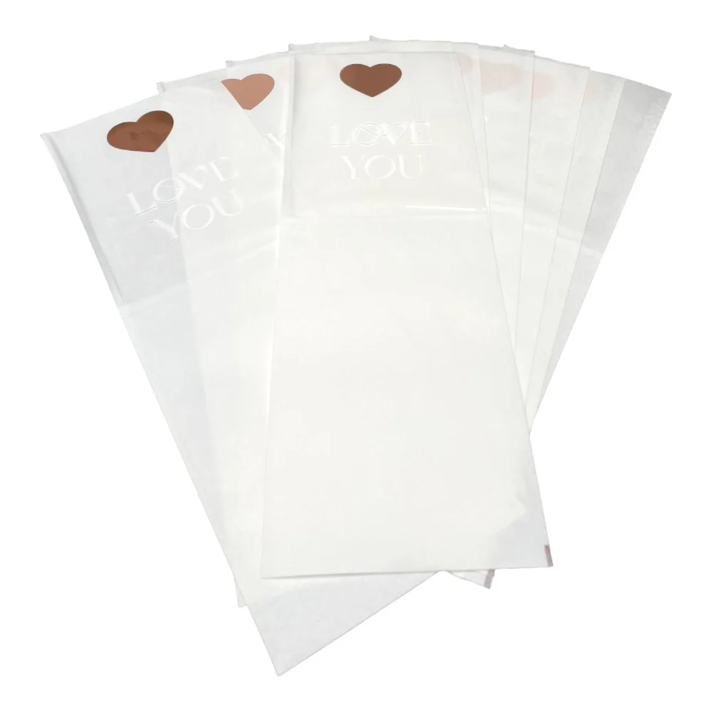 Pungi hârtie pentru flori Love you - alb (set 10 buc)