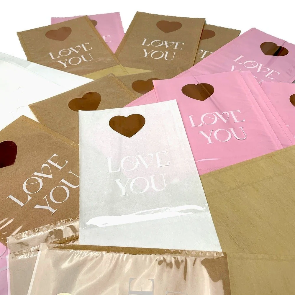 Pungi hârtie pentru flori Love you - alb (set 10 buc)