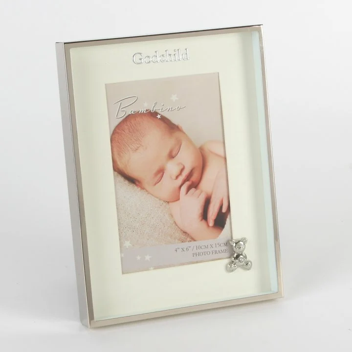 Rama foto argintata Godchild cu ursulet Teddy - DGCG1396