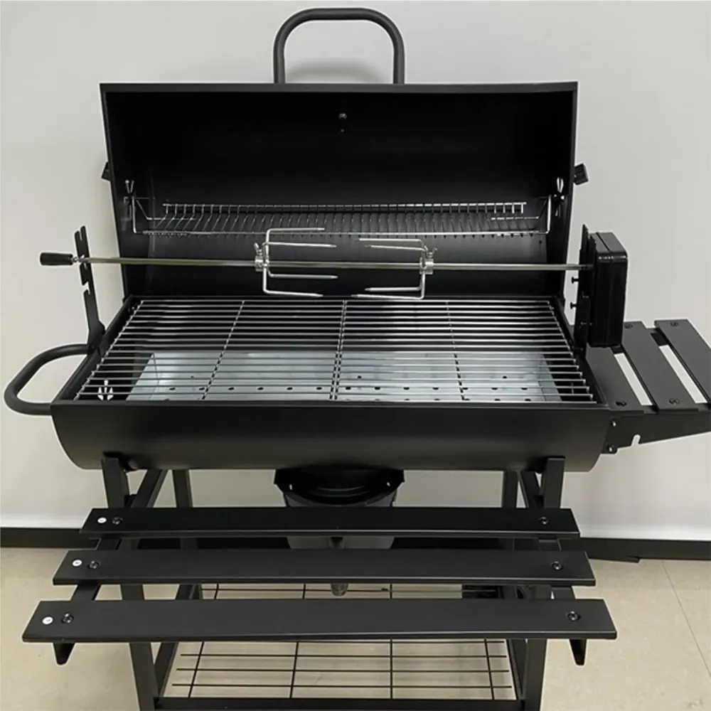 Gratar cu capac si termometru 105,5x85x118 cm – rafturi laterale, roti si aerisire reglabila