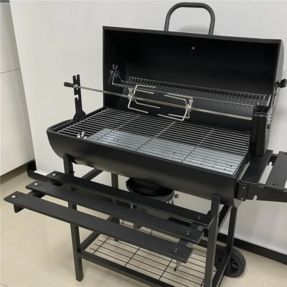 Gratar cu capac si termometru 105,5x85x118 cm – rafturi laterale, roti si aerisire reglabila