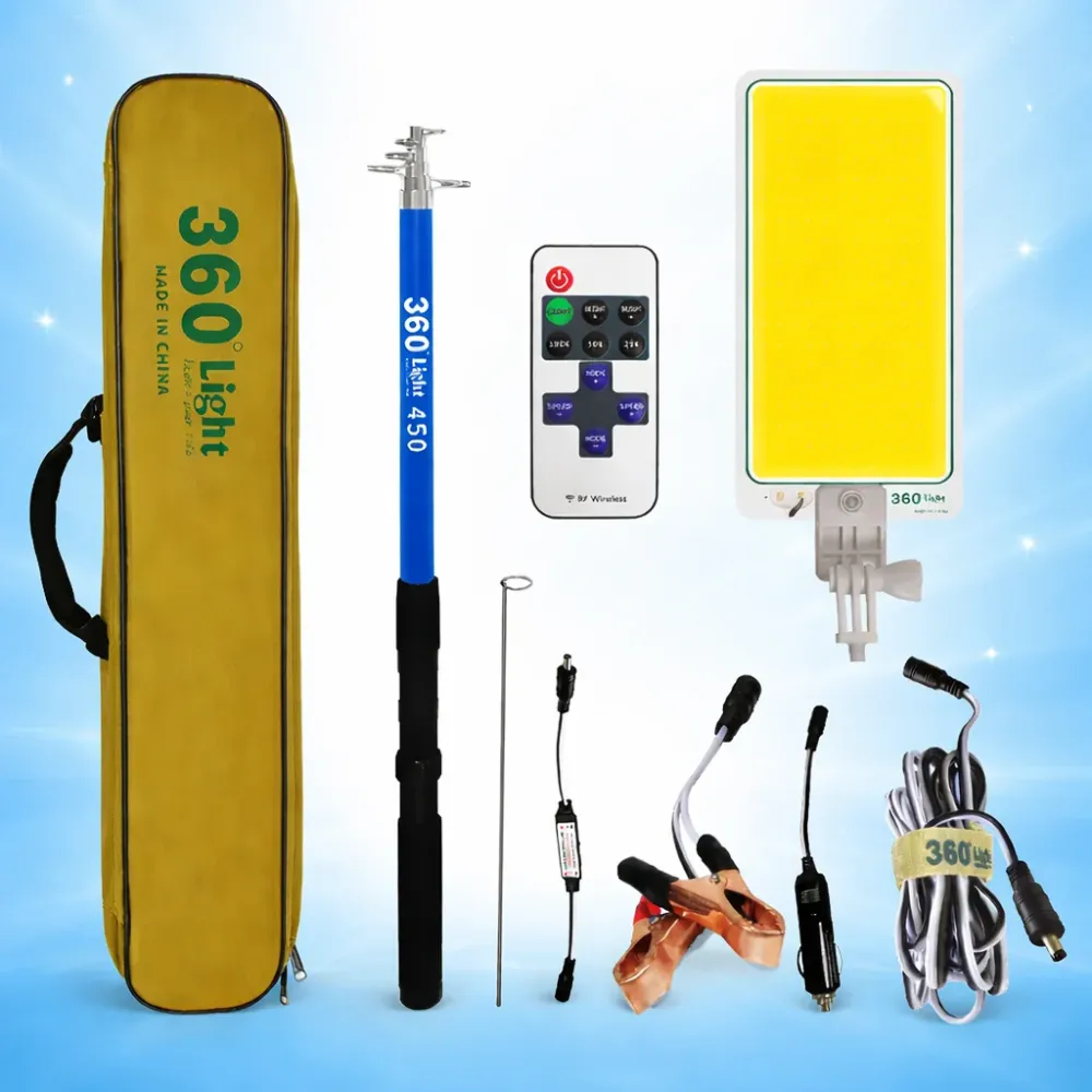 Kit Nocturna eLIVE FR-04, Proiector Camping LED 47W 4558lm, Waterproof, Brat Telescopic Ajustabil 4,5m, 3 Adaptoare 220V,...