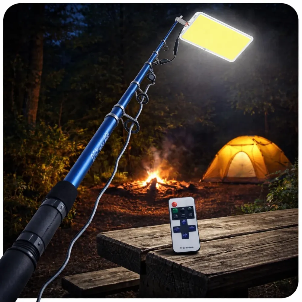 Kit Nocturna eLIVE FR-04, Proiector Camping LED 47W 4558lm, Waterproof, Brat Telescopic Ajustabil 4,5m, 3 Adaptoare 220V,...
