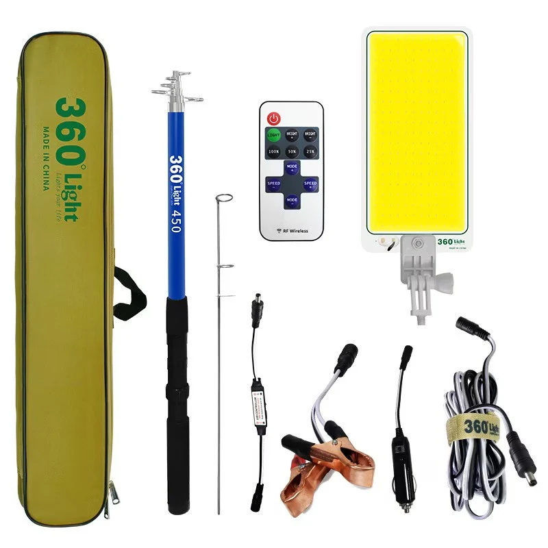 Kit Nocturna eLIVE FR-04, Proiector Camping LED 47W 4558lm, Waterproof, Brat Telescopic Ajustabil 4,5m, 3 Adaptoare 220V,...