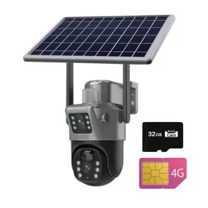 Camera Dubla 4G cu Panou Solar 8MP, Slot de Cartela SIM, Viziune Nocturna, IP66 + Card 32GB