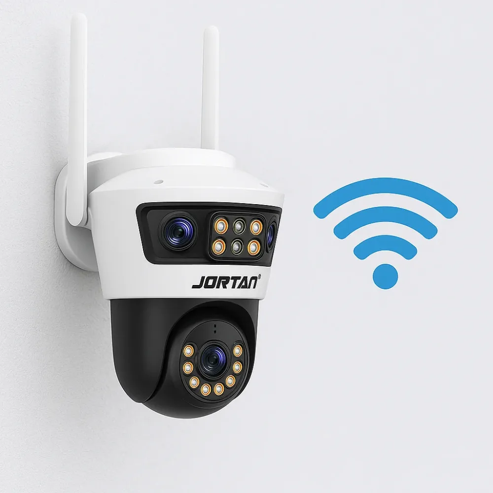 Camera de Supraveghere Jortan Tri-Lens, 9MP, WiFi/LAN, Night Vision, Aplicatie Yoosee, IP66