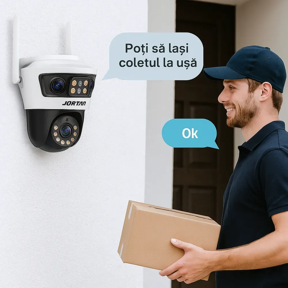 Camera de Supraveghere Jortan Tri-Lens, 9MP, WiFi/LAN, Night Vision, Aplicatie Yoosee, IP66