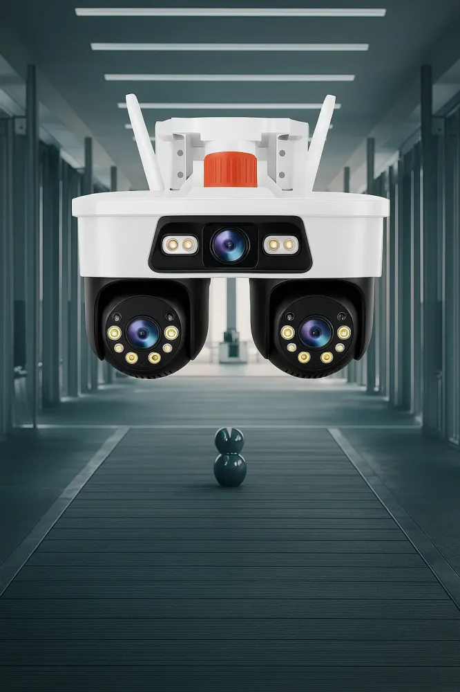 Camera Tripla WiFi/LAN Jortan, 9MP, Dual Head PTZ 355°, Viziune Nocturna Color, Detectare Umana AI, IP66