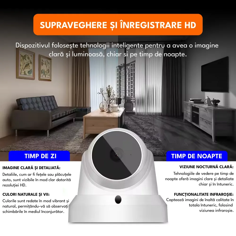RESIGILAT - Camera de supraveghere, Q1, 3MP, 360°, Wifi, rotire, comunicare bidirectionala, vedere nocturna, stocare card/...