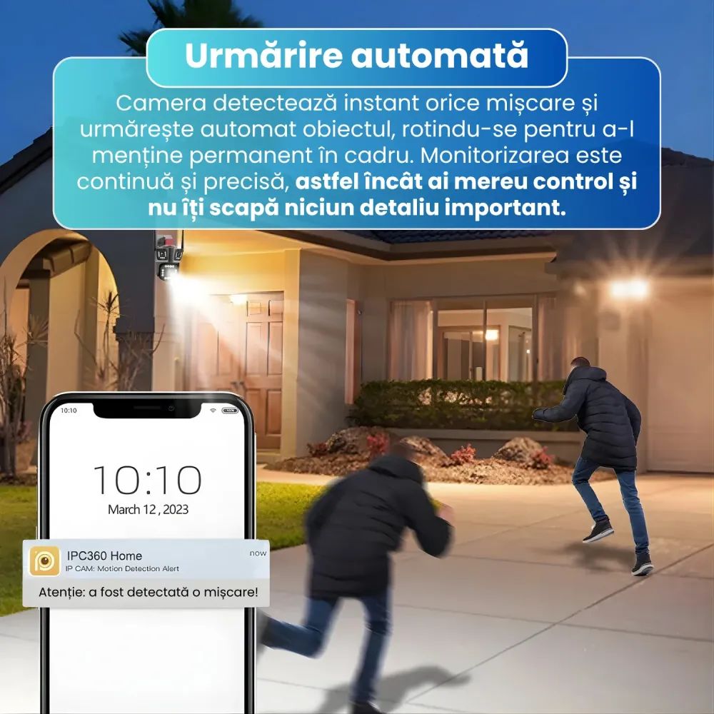 RESIGILAT - Camera de supraveghere tripla 5K, WIFI, 12MP, 32 GB, PTZ, CCTV, zoom 10x