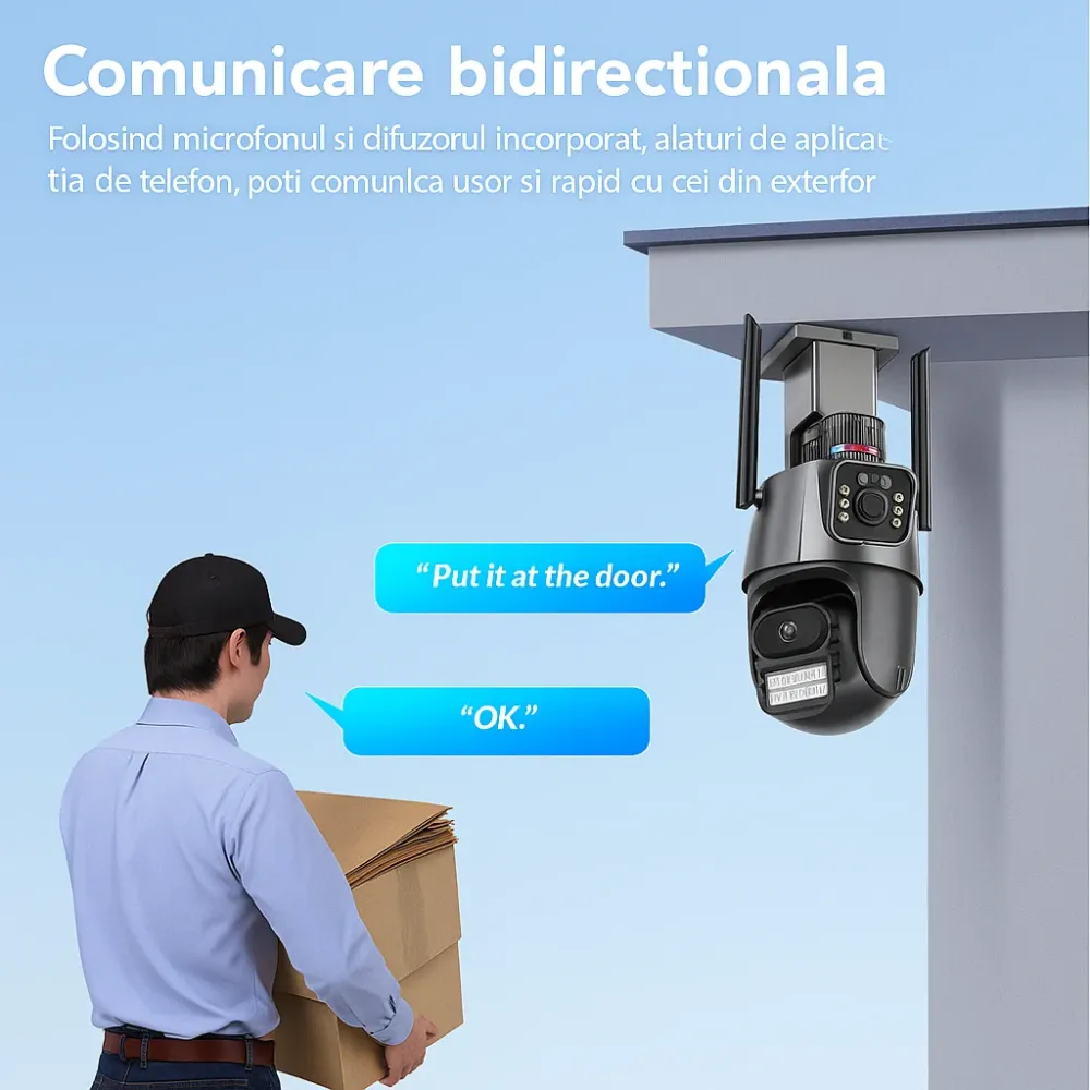 SET 2X Camere IP Duale Jortan, WiFi/LAN, 6MP JT-9687 PRO, 360° Panoramic, LED IR/White Smart