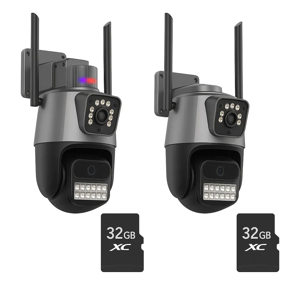 SET 2X Camere IP Duale Jortan, WiFi/LAN, 6MP JT-9687 PRO, 360° Panoramic, LED IR/White Smart + 2X Carduri 32GB