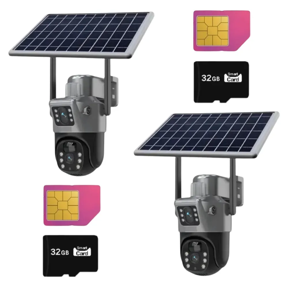 SET 2x Camere Duble 8MP - cu Slot SIM 4G si Panou Solar, Viziune Nocturna, IP66 + 2x Card 32GB