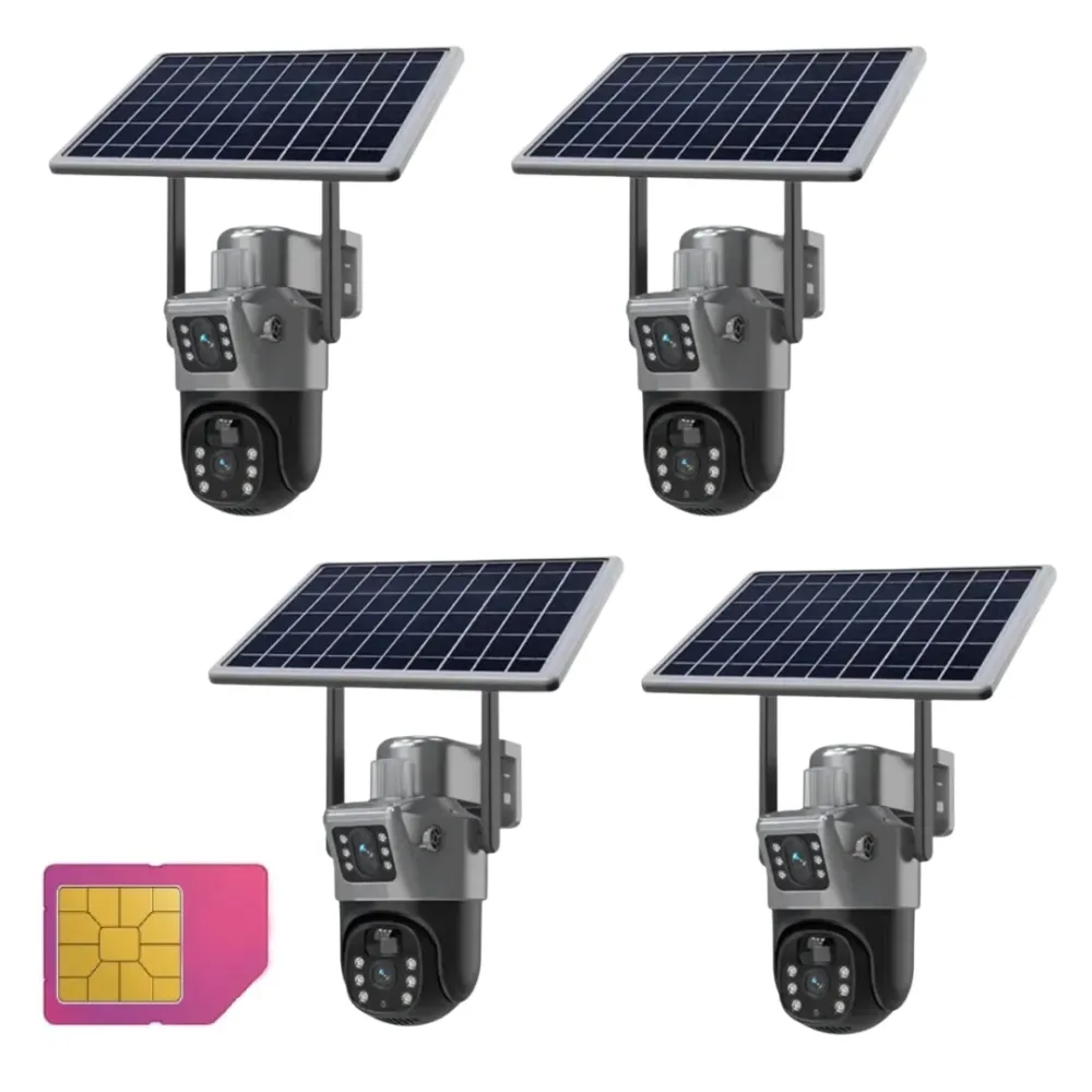 SET 4x Camere 4G Duble, Audio Bidirectional, 8MP Panou Solar, Viziune Nocturna, Detectare umana PIR, IP66