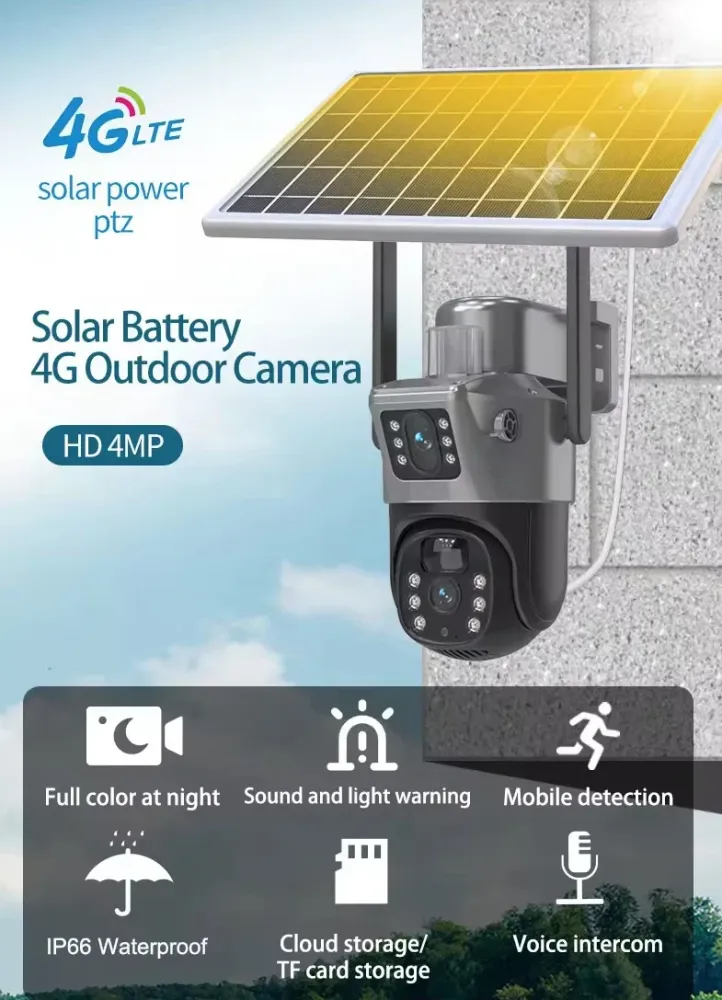 Set 2x Camere 4G Duble cu Panou Solar, 8MP, Viziune Nocturna, Audio bidirectional, IP66