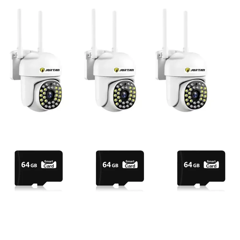 SET 3x Camere de Supraveghere, cu 28 LED-uri, Vedere Nocturna, Senzor CMOS + 3 Carduri 64GB