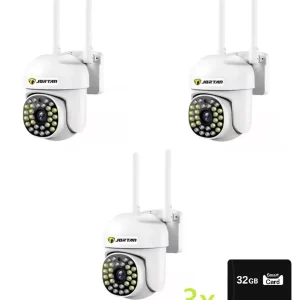 SET 3x Camere de Supraveghere, cu 28 LED-uri, Vedere Nocturna, Senzor CMOS + 3 Carduri 32GB