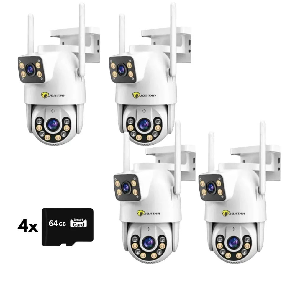 Set 4 Camere Wi-Fi/LAN Jortan 9697QJ, 6MP, PTZ, Color Noaptea, 4x Carduri microSD 64GB Incluse