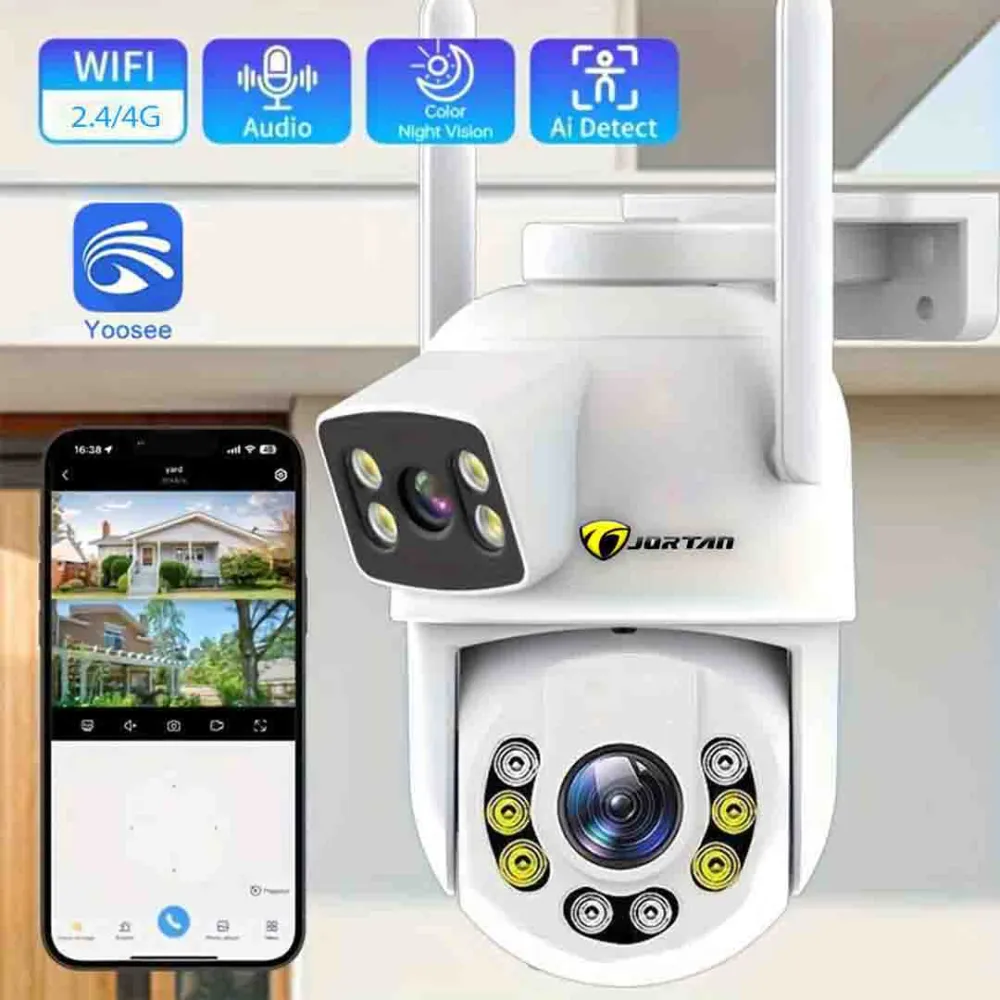 Set 4 Camere Wi-Fi/LAN Jortan 9697QJ, 6MP, PTZ, Color Noaptea, 4x Carduri microSD 64GB Incluse