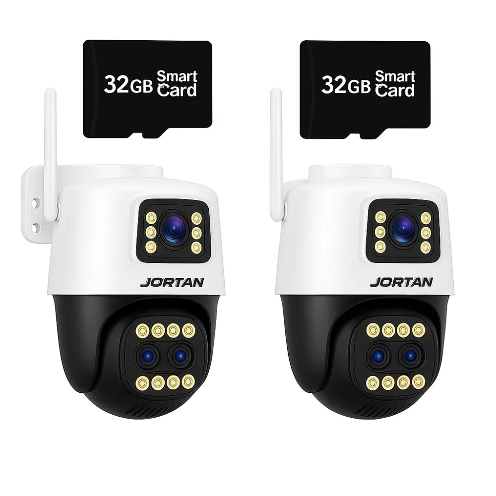 SET 2x Jortan-Camere Supraveghere Tripla JT-9999 PRO, 9MP, WiFi/LAN, Night Vision + 2x Carduri MicroSD 32GB